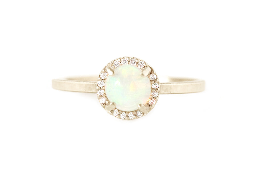 Opal + Diamond Halo Ring Andrea Bonelli 14k Yellow Gold